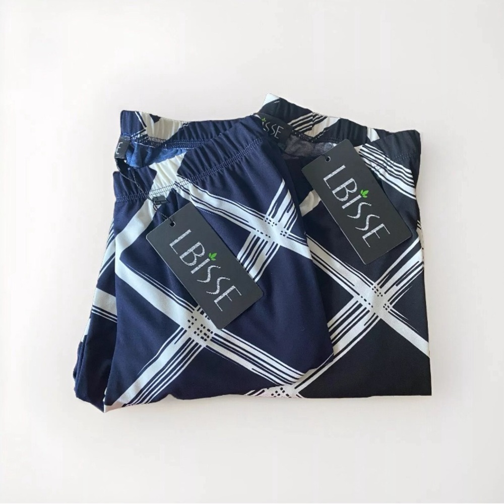 Lbisse Womens Printed Leggings Size Small Ankle Navy Black White Lot Of 2 NWT